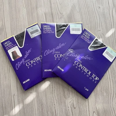 Paquete múltiple de 3 pares de pantimedias altas vintage Sears negras CLING ALON control superior NUEVAS Foto 1 de 3