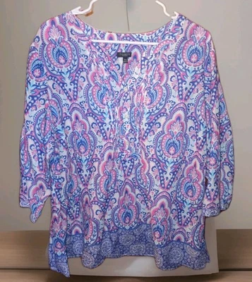 Blusa Talbots Feminina 3X Colorida Fiesta Paisley Boho Leve Confortável Férias - Imagem 1 de 4