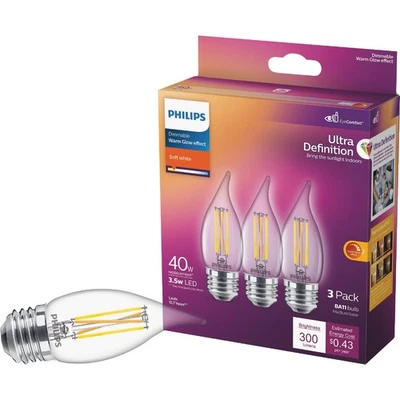 Philips Ultra Definition 40W Equivalent Soft White BA11 Medium LED Decorative - Image 1 of 4