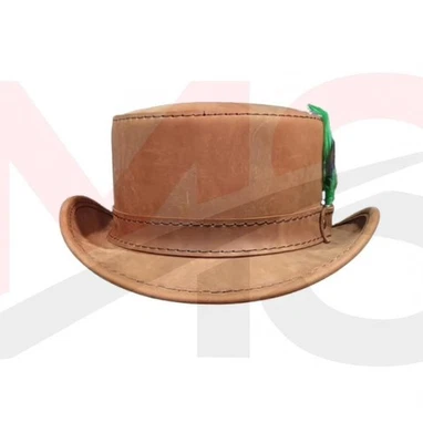 Sombrero de copa de motociclista Steampunk Deadman de cuero marrón premium con banda gótica El Dorado Foto 1 de 4