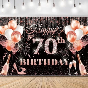 70th Birthday Decorations for Women Her Rose Gold 70th Happy Birthday Banner ... - Picture 1 of 6