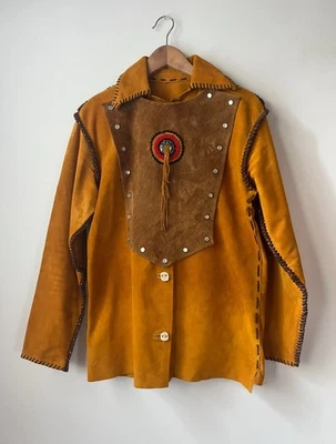 Jaqueta ocidental feita à mão de couro Buckskin com osso de alce - Imagem 1 de 4