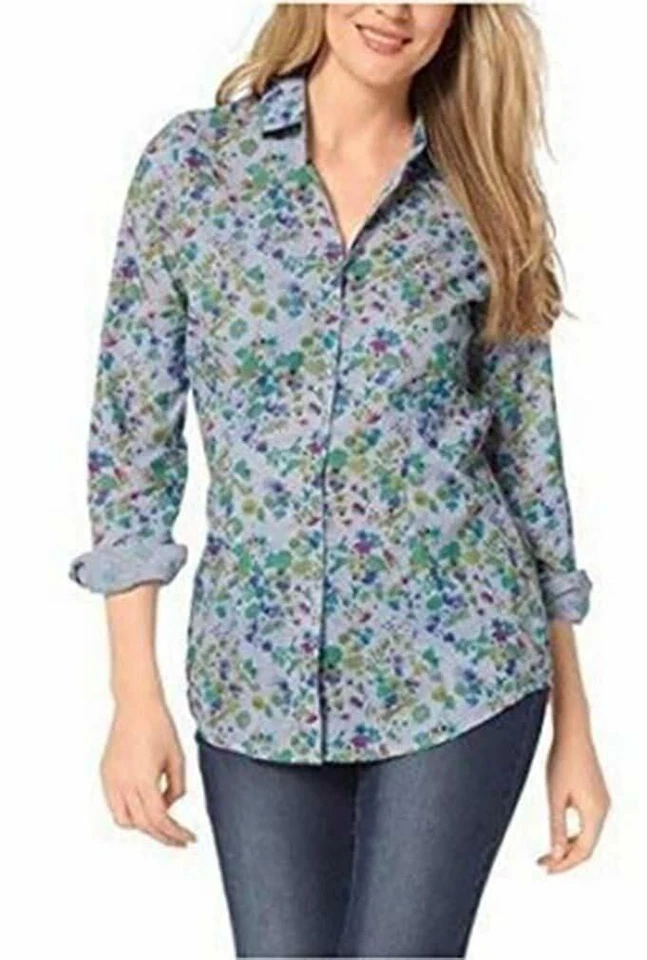 Bluse mit Blumendruck von Cheer - Grau / Blau Gr. 34 NEU - Bild 1 von 1