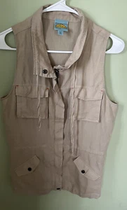 C&C California Women's Tan Linen Safari Utility Vest Jacket Size Small - Picture 1 of 8