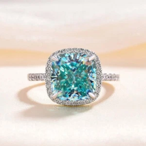 Certified 5.90Ct Cushion Cut Blue Treated Diamond Solitaire Ring 925 Silver Ring - Picture 1 of 8