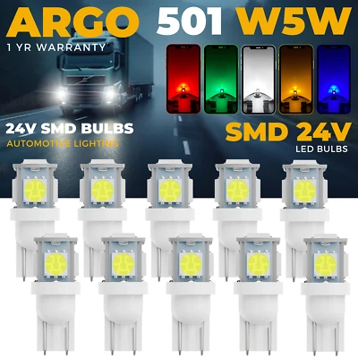 24v 501 White Led T10 Truck HGV Hella Lorry W5w Side Light Bulbs Wedge Xenon 507 - Image 1 of 4