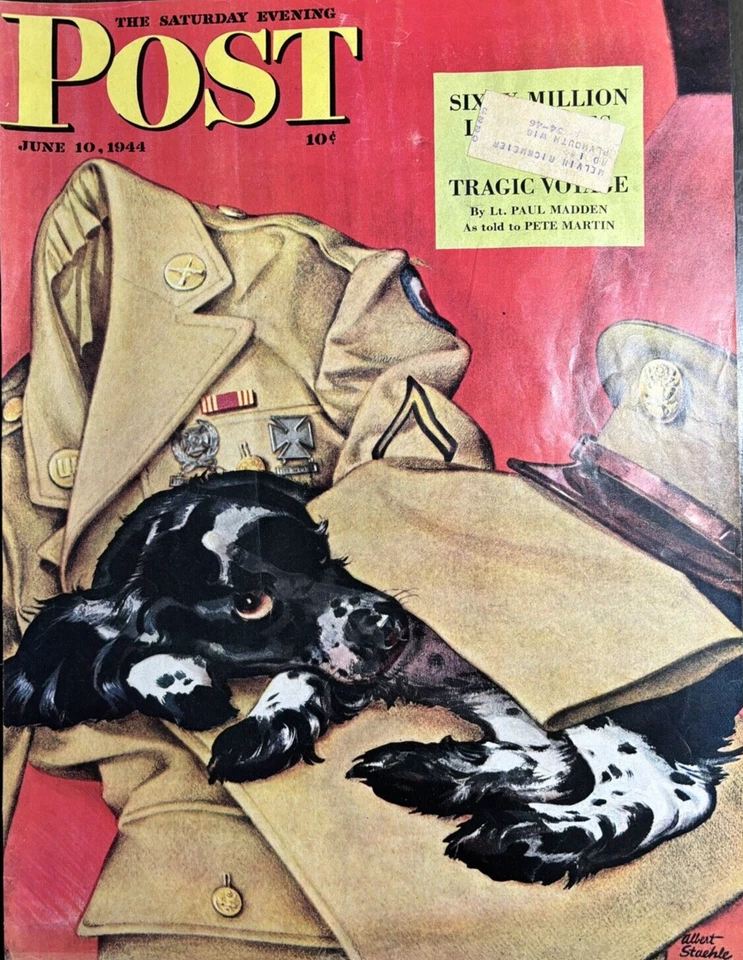 1944 Albert Staehle Saturday Evening Post Original Magazine Cover Only Dog WW II - Imagem 1 de 1