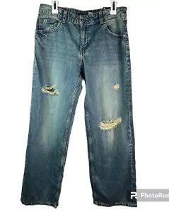 New! Divided Low Waist Wide Straight Leg Distressed Light Blue Women Jeans Sz 6 - Picture 1 of 11