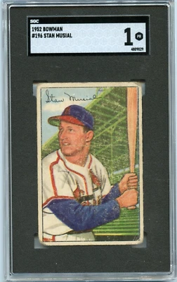 1952 Bowman Stan Musial St. Louis Cardinals #196 🚀😳💥 SGC Graded 1 - Image 1 of 2