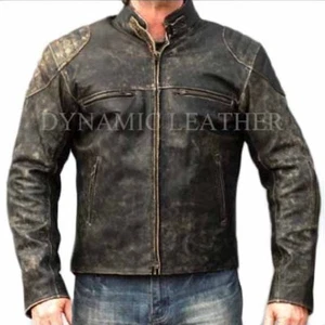 Mens Motorcycle Distressed Hooligan Leather Jacket Bikers Casual Fashion Vintage - Picture 1 of 3