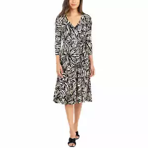 Leota Größe:KLEIN Damen Wickelkleid Farbe:ZEBRA SAFARI SCHWARZ BEIGE - Bild 1 von 3