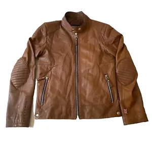 BODA Skins Herren kleine Lederjacke braun Biker Style gerippter Reißverschluss Winter - Bild 1 von 15