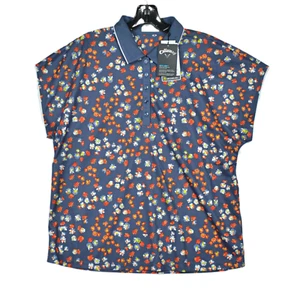 Callaway Golf Polo Shirt Women's Size L Opti-Dri Short Sleeve Blue Floral - Picture 1 of 7