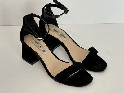 Steve Madden Marisa Block Heel Shoes Black Suede Sandal Formal Strap US Size 6 - Image 1 of 4