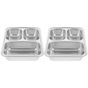 2 Pcs Stainless Steel Lattice Dining Tray Work Plate Trays for Food - Picture 1 of 12