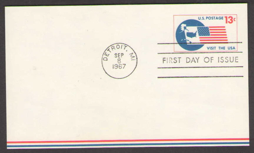 US. UXC8. 13c. Visit The USA. Air Mail Postal Cards. FDC. MNH. 1967 - Image 1 of 1