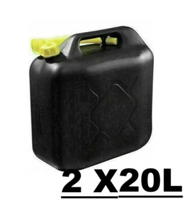 2 X 20L FUEL JERRY CAN PETROL DIESEL WITH POURING SPOUT NEW - BLACK - Picture 1 of 2