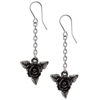 炼金术哥特式黑玫瑰滴管链钩耳环细锡哥特E472 NWT — 第 1/3 张图片