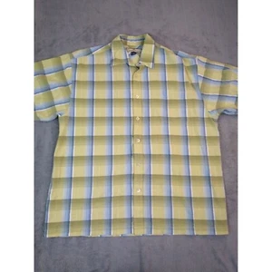 Tommy Bahama Shirt Adult Large Yellow Blue Plaid Button Up Hawaiian Silk Camp - Picture 1 of 9