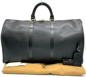 Auth Louis Vuitton Epi Noir Keepall 50 M42952 Boston Bag W/Dustbag/Tag SK040455 - Picture 1 of 22