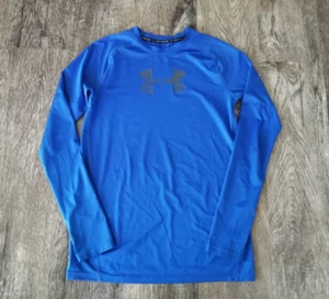 Boys UNDER ARMOUR Athletic YXL Youth XL Fitted HeatGear Blue Long Sleeve Shirt - Picture 1 of 4