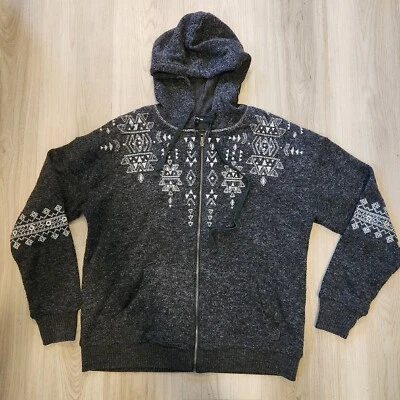 Miss Me Jacket Womens Medium Gray Fleece Studded Aztec Full Zip Hooded Sweater - Image 1 of 4