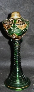 ITEM # 47 B  H-409 Antique Art Glass Green Pedestal  Miniature Oil Lamp Base - Picture 1 of 24