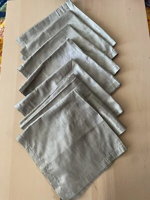 Crate & Barrel Silver Holiday Silk Grey Dupioni 20” Napkins Set/7 Beaded - Image 1 of 4