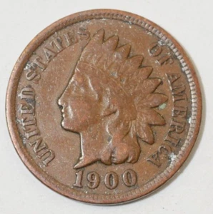 1900 Indian Head Penny, coin is a Very Fine small cent (8+ items ship for free) - Picture 1 of 2