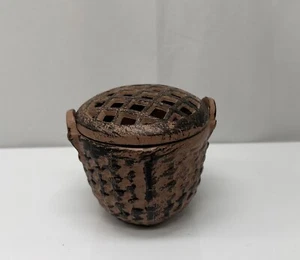 Incense Burner Weave Basket Cast Iron Unique Vintage Chinese 3" x 3.25” - Picture 1 of 7