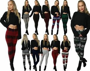 Womens Christmas Snow Heart Knitted Leggings Ladies Full Length Party Wear Pants