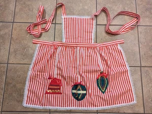 Vintage Handarbeit Damen Schürze Weihnachten Streifen mit MCM Ornamenten Design  - Bild 1 von 17