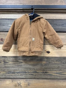 Kids Carhartt Jacket Canvas Brown Lined Youth Size S Small (7/8) Hooded Full Zip - Picture 1 of 11