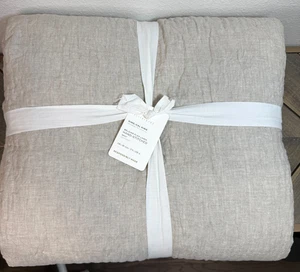 POTTERY BARN BELGIAN FLAX LINEN HANDCRAFTED QUILT, KING/CAL KING ~ FLAX (BEIGE) - Picture 1 of 8