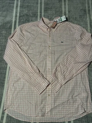 VINEYARD VINES Hombres Gingham Performance Ballena Camisa Abotonada Rosa Nueva con Etiquetas Grande Foto 1 de 4