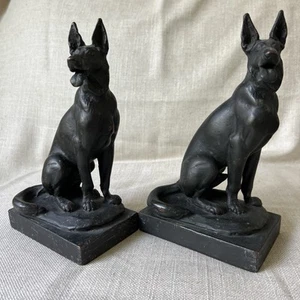 Two Antique 1920's PAUL HERZEL Pompeian Bronze Clad GERMAN SHEPARD Dogs Bookends - Picture 1 of 20