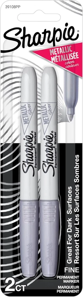 Sharpie Metallic Silver Fine Point Permanent Markers Silver Ink 2 Pack - 39108