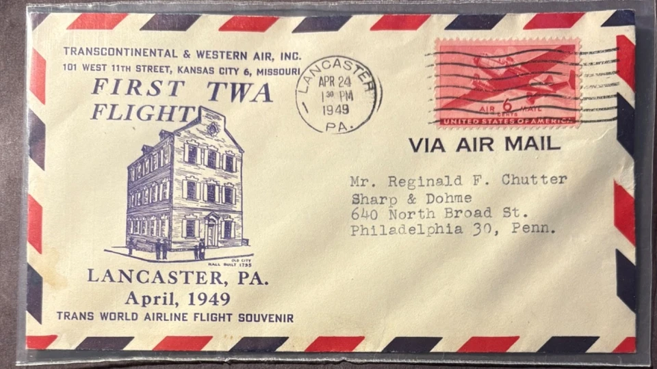 First Flight TWA Lancaster, PA, 4/24/1949 cancel - Image 1 of 1