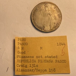 Peru 4R Pasco 1844 M Rare High Grade Scarce - Picture 1 of 17