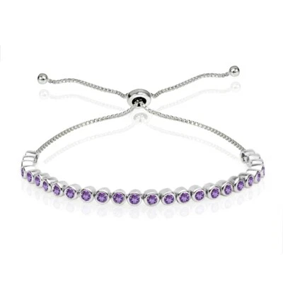 Теннисный браслет регулируемый круглый ободок из стерлингового серебра с африканским аметистом 2 мм - Изображение 1 из 3