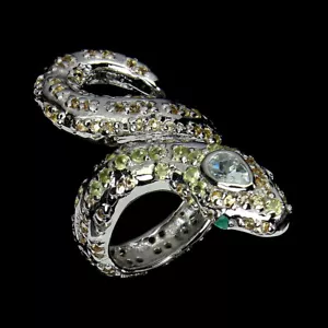 Sommer 925 Silberring Birne Aquamarin Smaragd Peridot Kobra Edelstein Schmuck - Bild 1 von 10