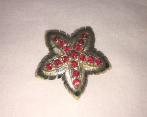 Vintage Gold Tone JJ Jonette Jewelry Red Star Flower Brooch Pin - Picture 1 of 6