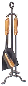 FPT023 Black DELUXE Tongio Forging 4 piece Fire Tool set w Wood handles - Picture 1 of 7