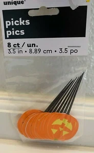 UNIQUE Pumpkin Shaped Food/Cupcake Picks, Halloween Party Supplies 8 pcs 3.5" - Picture 1 of 2