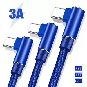 90° Angled Braide USB A to Type C Charger Cable For Samsung S24 S23 A55 A15 A35 - Picture 1 of 15