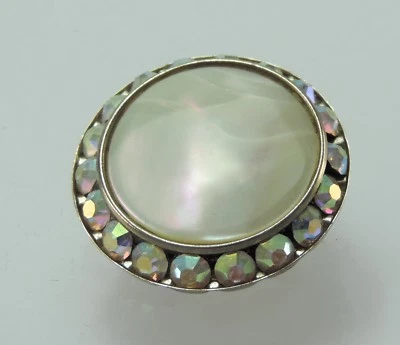 Brosche Mode Schmuck Perlmutt mit Strasssteinen Vintage - Bild 1 von 3