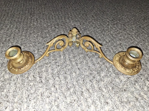 BEAUTIFUL Reclaimed Antique Brass Victorian Double Piano Candle Sconce Cover