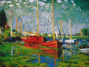 CLAUDE MONET RED BOATS AT ARGENTEUIL Needlepoint Tramme Kit 23" x 17" 1087 - Picture 1 of 4