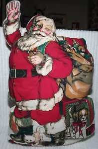 Vintage Santa Pillow Large Cut Sew Stuffed 19" x 13" Waving Claus Christmas - Picture 1 of 10