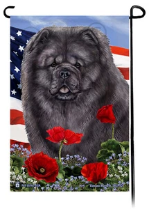Patriotic Flowers Garden Flag - Blue Chow Chow - Picture 1 of 1